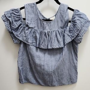 J Crew off shoulder top, size 14, blue and white